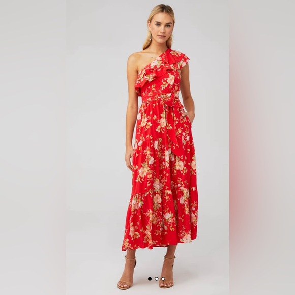 Yumi Kim Dresses & Skirts - Yumi Kim Malia Floral Red One-Shoulder Flirty Dress size XSMALL BNWT